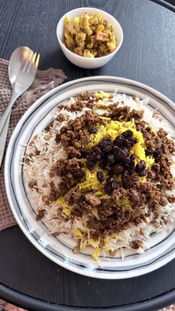 Adas Polo with Seasoned Ground Beef